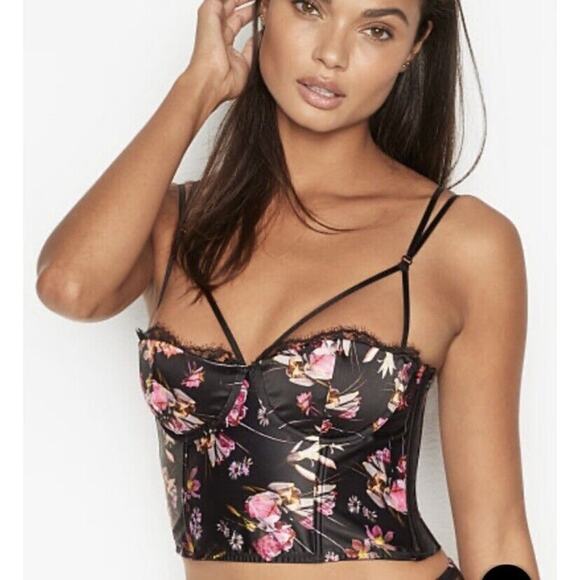Victorias Secret Very Sexy Lightly Lined Black Floral Bra Bustier 32D NWT - Picture 2 of 11